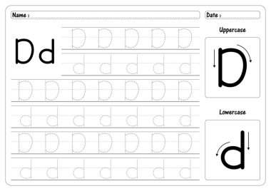İz sürme Harfi D el yazısı çalışma tablosu vektörünü izle