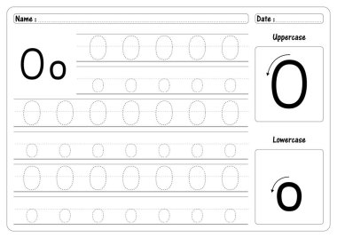 İz sürme Harfi O el yazısı çalışma tablosu vektörünü izle