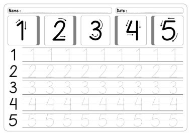 Çocuk Çalışma Tablosu Vektörü için 1 'den 5' e kadar numaralar takip ediliyor