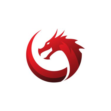 Beyaz arka planda izole edilmiş mitoloji hayvani fantezi sembolünün kırmızı ejderha logosu vektörü.