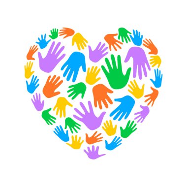 Heart clipart vector of Love helping hand Coloured Help symbol, isolated on white background.