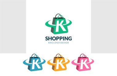 Shopping bag Logo vector of Letter K Online Shop icon store cart symbol business clipart
