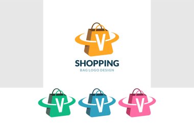Letter V Shopping bag Logo vector of Online Shop icon store cart symbol business clipart