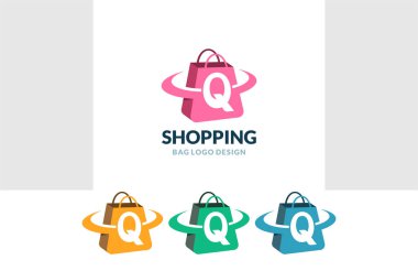 Online Shop Logo vector of Letter Q Shopping bag icon store cart symbol business clipart