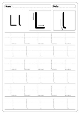 Etkinlik Eğitimi Harf L çalışma tablosu Alfabe iz el yazısı okul rehberi