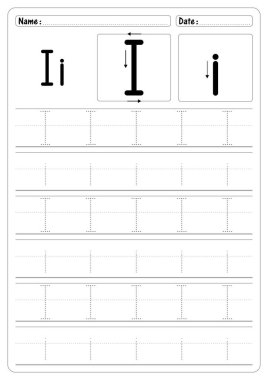 Etkinlik Eğitimi Harf I çalışma tablosu Alfabe iz el yazısı okul rehberi