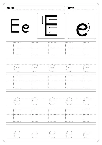 Activity Education Tracing Letter Worksheet Vector Alphabet Trace Handwriting School — Stock Vector