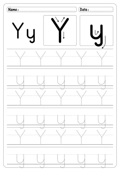 Attività Educazione Tracciamento Lettera Foglio Lavoro Vettore Alfabeto Traccia Calligrafia — Vettoriale Stock