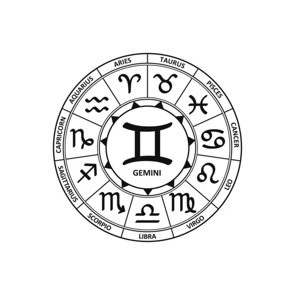 Zodiac Gemini Sign Vector Zodiacal Symboic Horoscope Icon Astrology Logo — 스톡 벡터