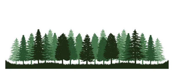 松林ベクトルの森緑の自然シルエット風景背景パノラマ常緑背景 — ストックベクタ