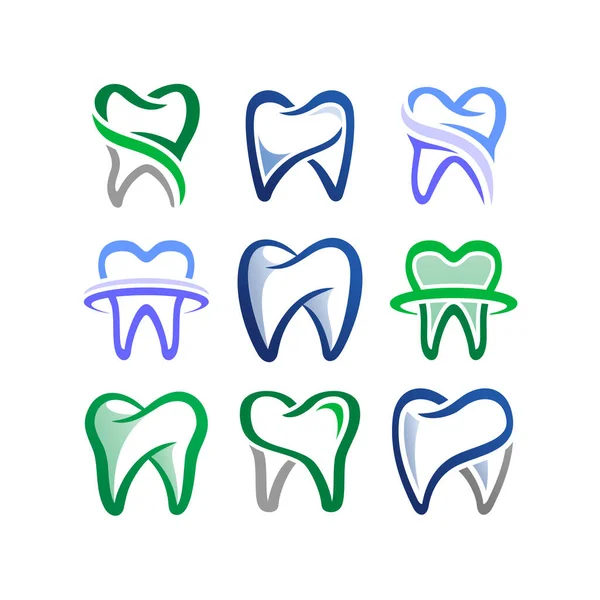 Dentist Logo Collection Set Dental Clinic Icon Healthy People Symbol — Vettoriale Stock