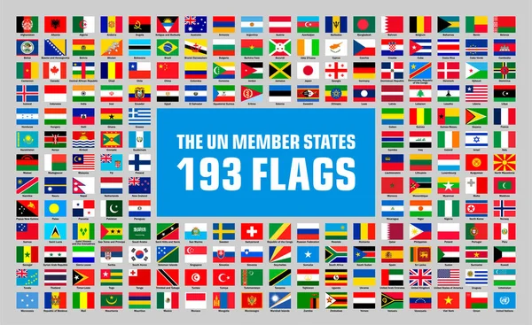 国連加盟国異なる193カ国の国旗ベクトル コレクションセット世界の主権国家の旗のSvg彼らの名前クリッパート — ストックベクタ