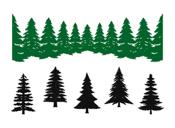 松の木のクリスマスの森のシルエットクリッパーベクトル白い背景に隔離されたコレクション — ストックベクタ