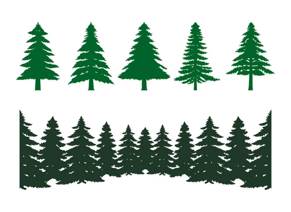 Kiefer Von Immergrünen Wald Silhouette Cliparts Vektor Sammlung Set Isoliert — Stockvektor