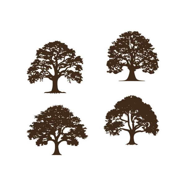 オークの木オークの木シルエットベクトル自然緑の植物のシンボル 白い背景に隔離された森林要素のアイコン — ストックベクタ