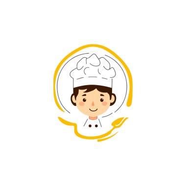 Aşçı Logosu. Şapka sembolü yemek işi ikonu. Yemek pişirme karikatürü.