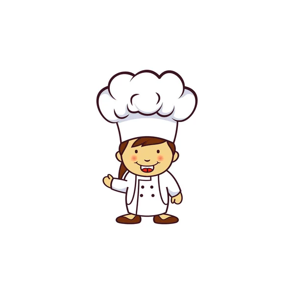 Chef Logo Mascotte Cuisine Mignonne Avec Chapeau Symbole Nourriture Restaurant — Image vectorielle
