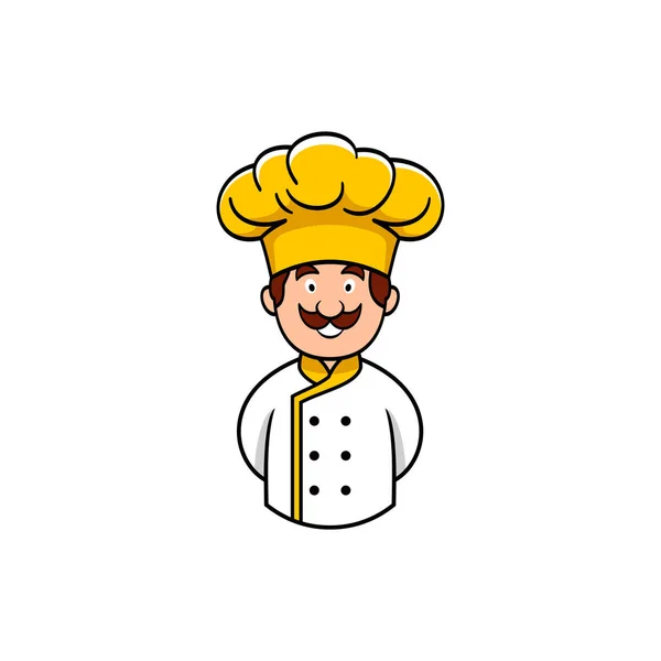 Chef Logo Von Happy Cook Cartoon Mit Hut Symbol Essen — Stockvektor