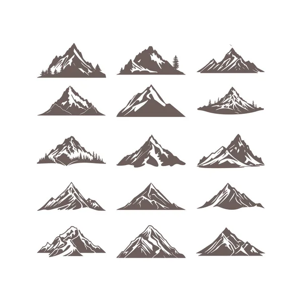 Dağ silueti doğa manzarası klişe vektörü logosu. Beyaz arka planda izole edilmiş macera seyahat sembolü.