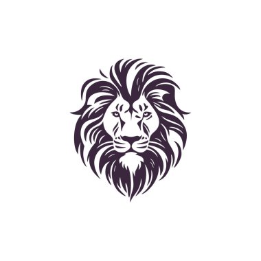 Aslan Logosu, aslan başlı hayvan ikonu vektörünün silueti. Kraliyet arması sembolü Clipart. beyaz arkaplanda izole