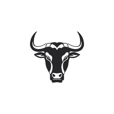 İnek suratlı klipsli sanat vektörünün boğa başlı logosu. Beyaz arkaplanda izole edilmiş boğa ikonu hayvan sembolü.