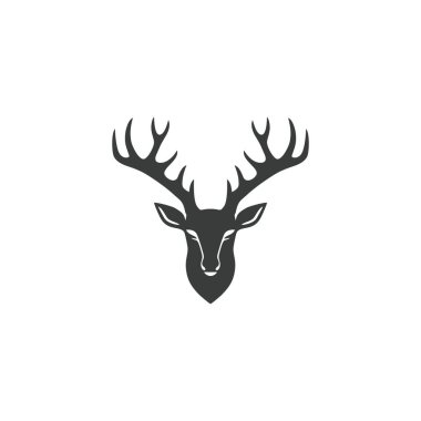 Geyik başlı siluet logosu Clipart vektörüne bakıyor. Beyaz arkaplanda izole edilmiş hayvan boynuzu sembolü geyik boynuzu simgesi.