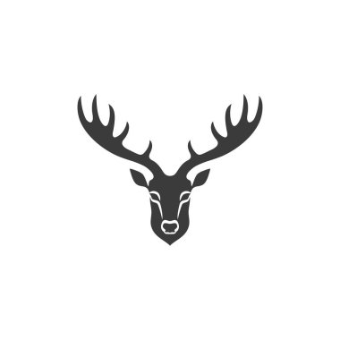 Geyik başlı siluet logosu Clipart vektörüne bakıyor. Beyaz arkaplanda izole edilmiş hayvan boynuzu sembolü geyik boynuzu simgesi.