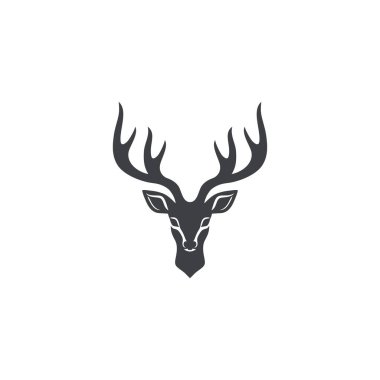 Geyik başlı siluet logosu Clipart vektörüne bakıyor. Beyaz arkaplanda izole edilmiş hayvan boynuzu sembolü geyik boynuzu simgesi.