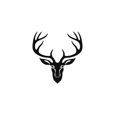 Geyik başlı siluet logosu Clipart vektörüne bakıyor. Beyaz arkaplanda izole edilmiş hayvan boynuzu sembolü geyik boynuzu simgesi.