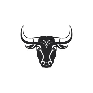 Bufalo suratlı klipsli sanat vektörünün boğa başlı logosu. İnek simgesi, beyaz arkaplanda izole edilmiş..