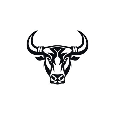 Bufalo suratlı klipsli sanat vektörünün boğa başlı logosu. İnek simgesi, beyaz arkaplanda izole edilmiş..