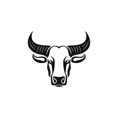 Bufalo suratlı klipsli sanat vektörünün boğa başlı logosu. İnek simgesi, beyaz arkaplanda izole edilmiş..