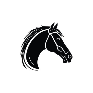 Atların at başlı logosu siluet klipiyle karşılaşıyor. Beyaz arka planda izole edilmiş hayvan ikonunun at sembolü..