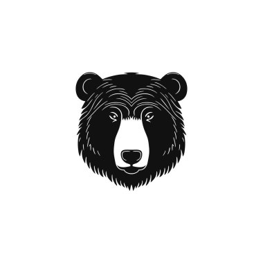 Yüz maskotu klipsinin Ayı Başı logosu, kızgın boz siluet hayvan sembolü, beyaz arka planda izole edilmiş.