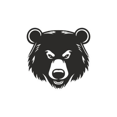 Kızgın boz toka sanatının Ayı Başı logosu, beyaz arka planda izole edilmiş maskot silueti ikon vektör hayvan sembolü.