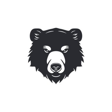 Kızgın boz toka sanatının Ayı Başı logosu, beyaz arka planda izole edilmiş maskot silueti ikon vektör hayvan sembolü.