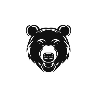 Kızgın boz toka sanatının Ayı Başı logosu, beyaz arka planda izole edilmiş maskot silueti ikon vektör hayvan sembolü.