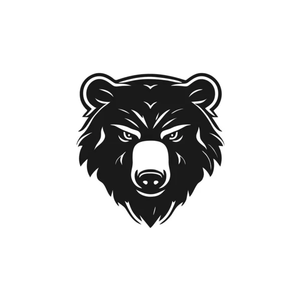 熊头标志愤怒灰熊剪贴画 人脸吉祥物轮廓图标矢量动物符号 隔离于白色背景 — 图库矢量图片