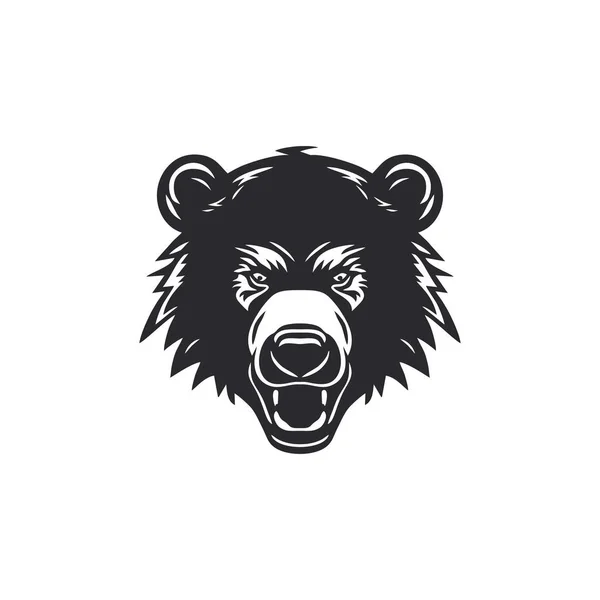 怒っているグリズリークリップアートのクマの頭のロゴ 顔のマスコットのシルエットアイコンベクトル動物のシンボル 白い背景に隔離された — ストックベクタ