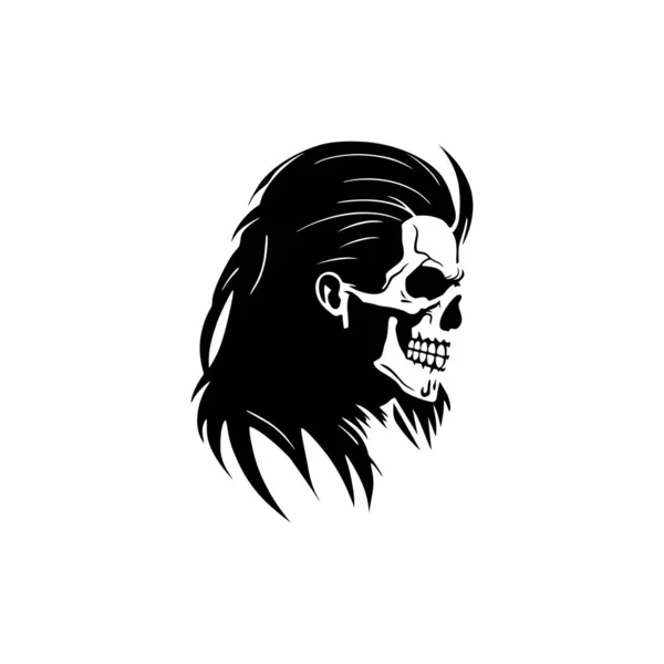 Totenkopf Logo Mit Langen Haaren Von Schädel Gesichts Silhouette Clipart — Stockvektor