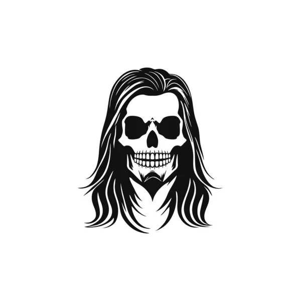 Kafatası Logosu Uzun Saçlı Kafatası Yüz Silueti Clipart Vektörü Cadılar — Stok Vektör