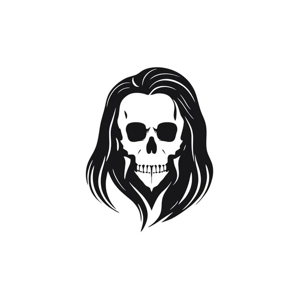 Kafatası Logosu Uzun Saçlı Kafatası Yüz Silueti Clipart Vektörü Cadılar — Stok Vektör