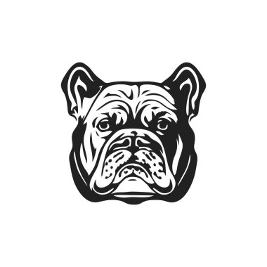 Buldog kafası logosu boğa suratlı siluet Clipart vektörü, hayvan karakteri ikonu, maskot çıkartması sembolü. beyaz arkaplanda izole.