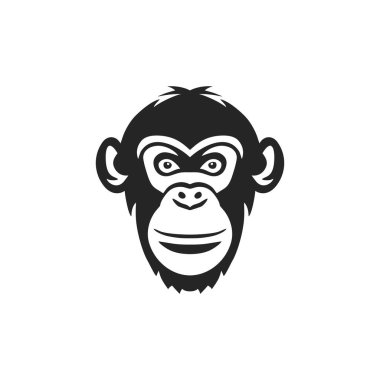 Maymun surat logosu. Maymun başlı siluet klişe vektörü, hayvan şempanze ikonu, goril sembolü. beyaz arkaplanda izole.