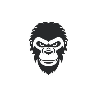Şempanzenin yüz siluetinin maymun kafası logosu klişe vektörü, hayvan maymun ikonu, goril sembolü. beyaz arkaplanda izole.