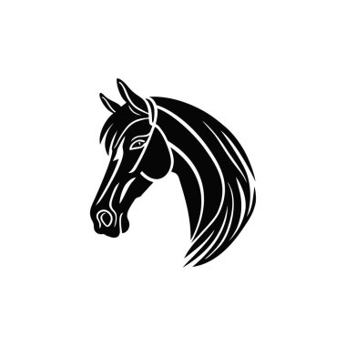 Atların at suratlı logosu baş siluet clipart illüstratör vektörü. Beyaz arka planda izole edilmiş hayvan sembolünün aygır atı simgesi..