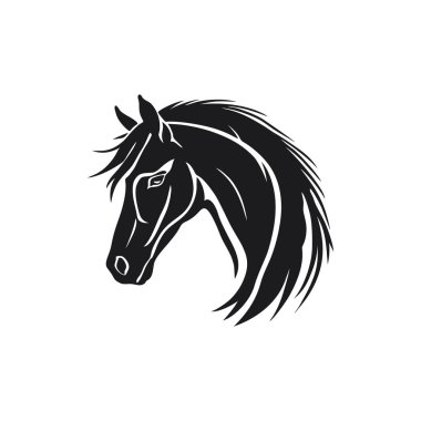 Atların at suratlı logosu baş siluet clipart illüstratör vektörü. Beyaz arka planda izole edilmiş hayvan sembolünün aygır atı simgesi..