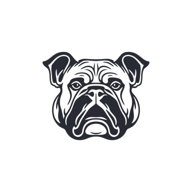 Bulldog kafa logosu vektörü Bull köpek yüzü klipsi, hayvan karakteri ikonu, maskot çıkartması sembolü. beyaz arkaplanda izole.