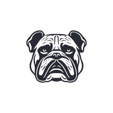 Bulldog kafa logosu vektörü Bull köpek yüzü klipsi, hayvan karakteri ikonu, maskot çıkartması sembolü. beyaz arkaplanda izole.