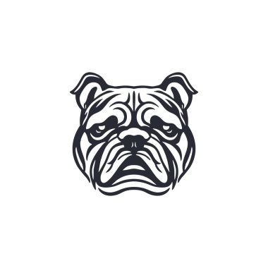 Bulldog kafa siluetinin logosu Clipart vektörü, hayvan karakteri ikonu, maskot çıkartması sembolü. beyaz arkaplanda izole.